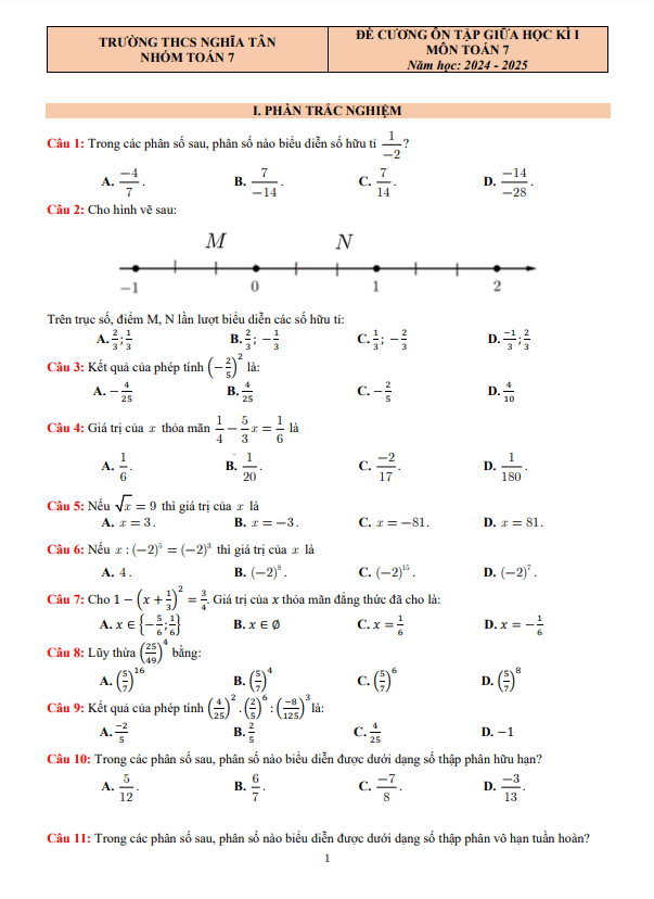 De Cuong Giua Hoc Ki 1 Toan 7 Nam 2024 2025 Truong Thcs Nghia Tan Ha