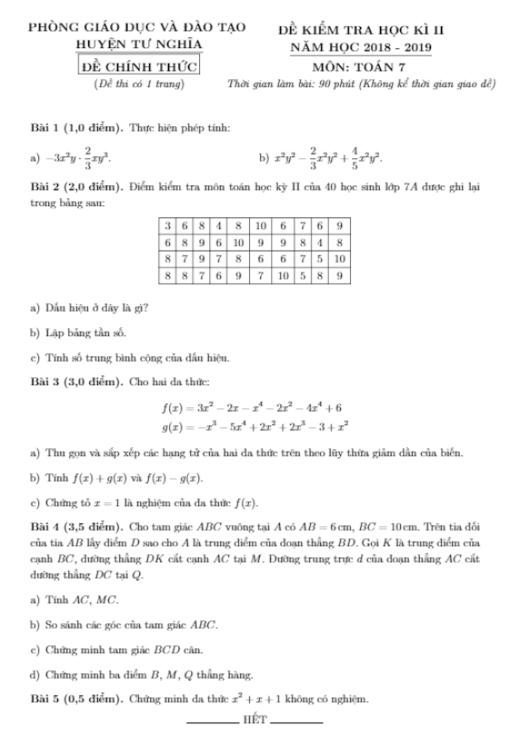 đề Thi Hk2 Toan 7 Năm 18 19 Phong Gd đt Tư Nghĩa Quảng Ngai Thcs Toanmath Com