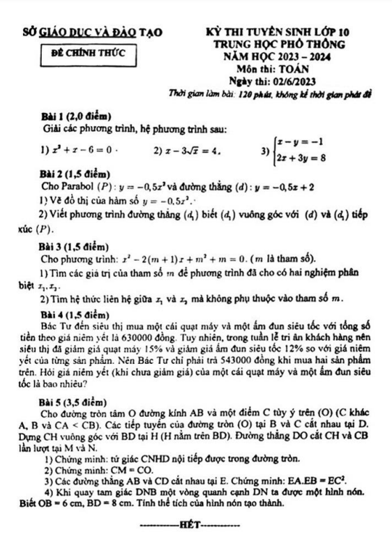  tuy n sinh v o l p 10 m n to n n m 2023 2024 s gd t b nh d ng